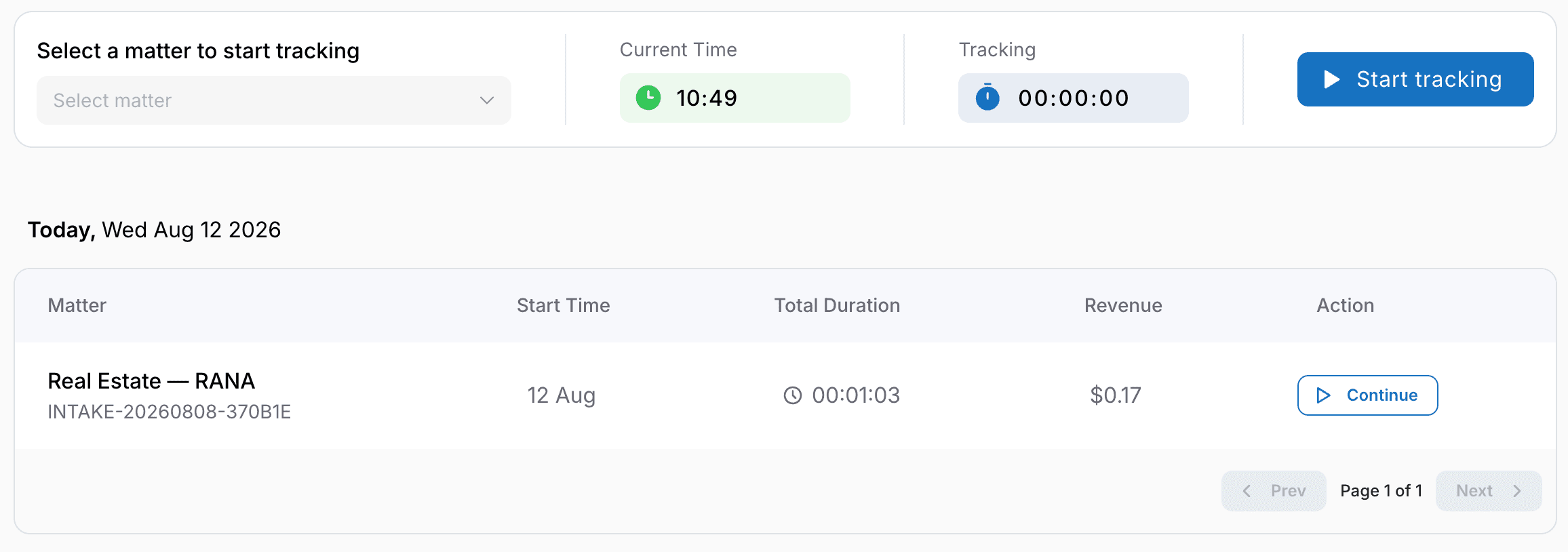 Time Tracking Desktop view