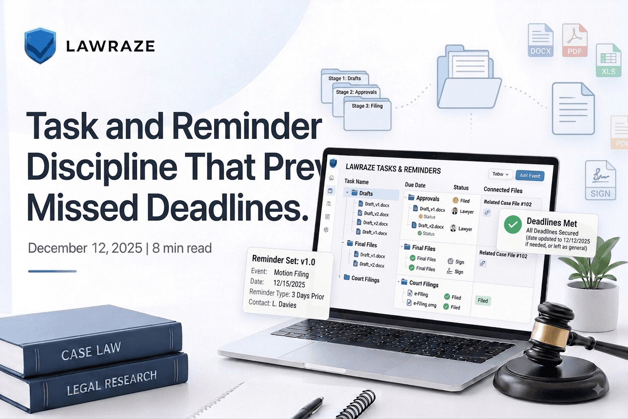 Task list connected to matter timeline